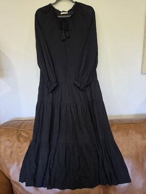 lovestitch Black Tiered Tassel-Neck Maxi Dress